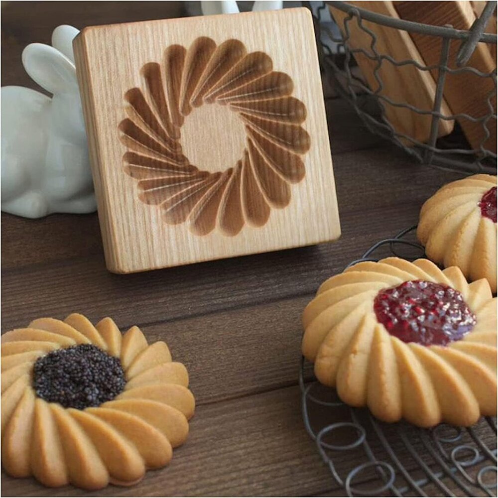 Carved Wooden Cookie Mold Kitchen Cookie Cutter Gingerbread, Cookie Stamp Molds